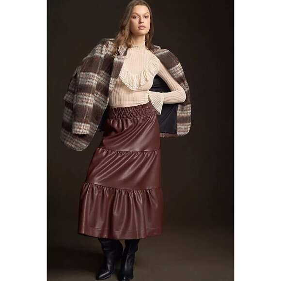 NWT Anthropologie The Somerset Maxi Skirt Faux Leather L Brown
